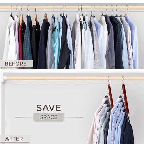 Space Saving Hangers for Closet – 4 Pack European Beechwood 6-Tier Shirt Organizer with 360° Swivel Hook – Collapsible Clothes Hanger for Closet Organization (Hangers Not Included)