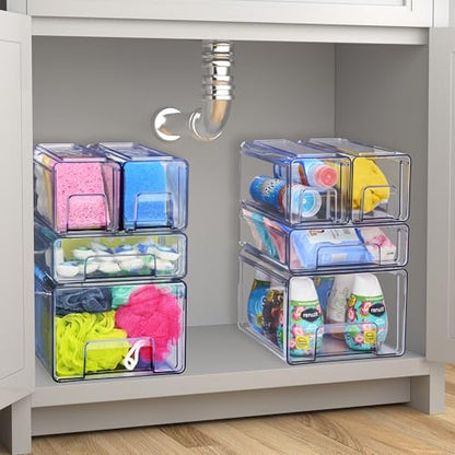 Sorbus Large Clear Stackable Storage Drawers – 2-Pack Plastic Organizer Bins with Handles – Pull-Out Stackable Drawers for Bathroom Closet, Medicine, Cabinet, Pantry Storage, Baby Bottle Organizer