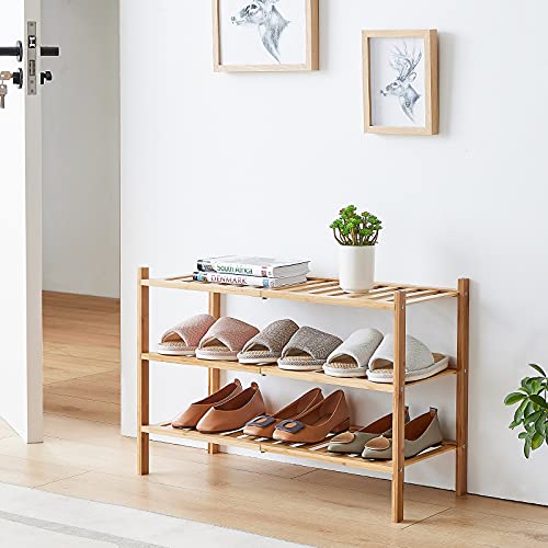 viewcare 3-Tier Free Standing Shoe Racks, Bamboo Wood Shoe Rack for Entryway & Closet, Beautiful | Natural | Functional | Sturdy Shoe Rack