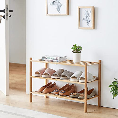 viewcare 3-Tier Free Standing Shoe Racks, Bamboo Wood Shoe Rack for Entryway & Closet, Beautiful | Natural | Functional | Sturdy Shoe Rack
