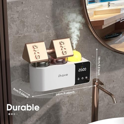 iHave Toothbrush Holder Aromatherapy Diffuser Wall Mount UV Sanitizer 2-Cup | Auto-Cycle Disinfection UV-C Toothbrush Sanitizer, Aromatherapy Diffuser, Timer, Drying & IR Night Light, Bathroom Organizer