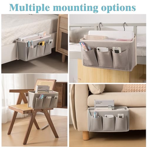 Bedside Caddy/Bedside Storage Organizer Hanging Bag with Three Options,Suitable for home beds, sofas, and dormitory beds—can hold magazines, books, phones, iPads, remote controls. (Gray)