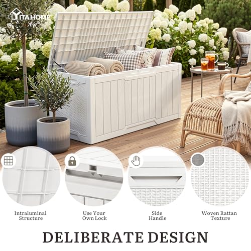 YITAHOME 100 Gallon Large Outdoor Deck Box | Waterproof Resin Storage Box, Lockable Indoor Outdoor Storage Container for Patio Furniture Cushions, Pool Accessories
