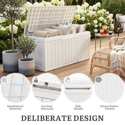YITAHOME 100 Gallon Large Outdoor Deck Box | Waterproof Resin Storage Box, Lockable Indoor Outdoor Storage Container for Patio Furniture Cushions, Pool Accessories