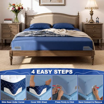 Bed Sheet Holders for Corners:Non-Stretch Fitted Sheet Grippers | Fitted Sheet Grippers for Deep Pockets- No-Lift for Dorm & RV Beds, Keep Sheets Tight on Memory Foam & Twin-King
