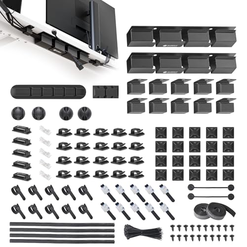 EUREKA ERGONOMIC 316PCS Under Desk Metal Cable Kit, Black | Cable management kit with metal cable tray, 6 cable holders, 4 sleeves, 60 clips, 2 tie rolls, 100 zip ties for organized