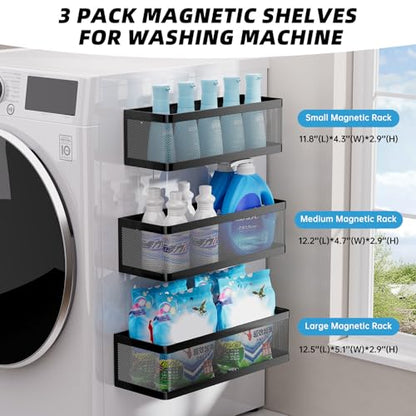 3 Pack Magnetic Shelves for Washing Machine，Laundry Organizer | Super Heavy Duty，Strong Hold Magnetic Baskets，Multipurpose Magnetic Laundry Organizer & Spice Rack for Refrigerator