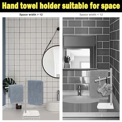 Standing Hand Towel Holder, Hand Towel Stand with Marble Base, 304 Stainless Steel Towel Rack with 2 Swivel Arm, Countertop Stand Towel Ring Towel Bar for Bathroom (Brushed Nickel)