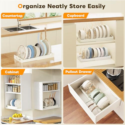 Dayacoco Pots and Pans Organizer Under Cabinet with 10Compartments | Adjustable Pot Lid Holder, Expandable Pan Organizer for Cabinet, Pot Rack for Kitchen Cabinet, Frying Rack, Lid, Cookware