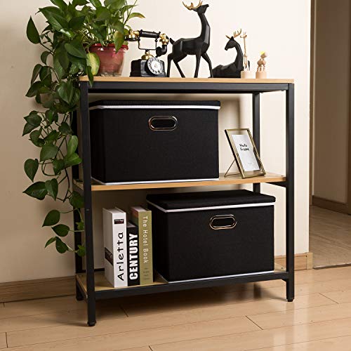 Large Foldable Storage Boxes with Lids [3-Pack] Fabric Collapsible Storage Bins Organizer Containers Baskets Cube with Cover for Home Bedroom Closet Office Nursery Black(17.7x11.8x11.8)