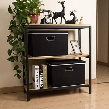 Large Foldable Storage Boxes with Lids [3-Pack] Fabric Collapsible Storage Bins Organizer Containers Baskets Cube with Cover for Home Bedroom Closet Office Nursery Black(17.7x11.8x11.8)