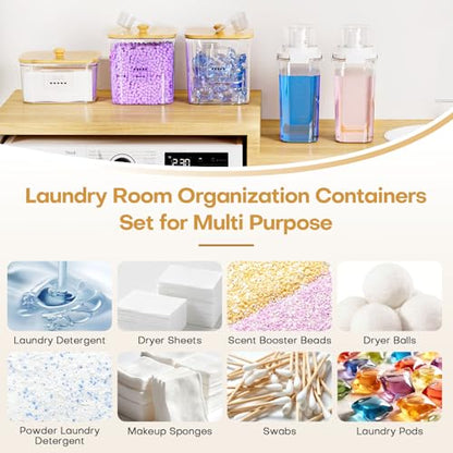Homde Clear Laundry Detergent Dispenser: Reusable 3+2 Pack with Lids | Pods Container for Dryer Balls - Plastic Sheets Holder Set for Scent Booster