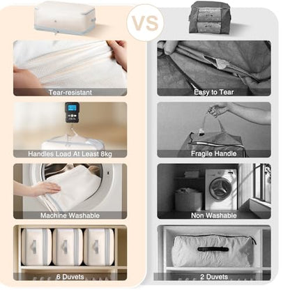 Comforter Storage Bag - 130L Large Capacity Blanket Storage Bags 4-Layer Ultra Space Saving Self Compression Organizer, Washable Compression Bags for Storage Comforter Blanket, 2-Pack, Beige