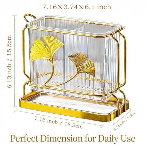 Kitchen Utensil Holder, Dry & Wet Separation, Uten... (Clear gold | Plastic)
