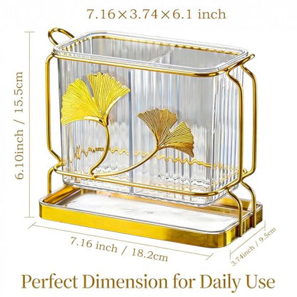 Kitchen Utensil Holder, Dry & Wet Separation, Uten... (Clear gold | Plastic)