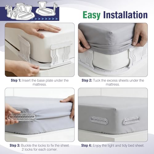 Bed Sheet Holder for Corners, 4PCS Bed Sheets Secure Corners Gripper, White | Secure Bed Sheet Lock, Fit All Sheet Sizes, Durable ABS, Mattress Sheet Fasteners, Non-Slip Design, Easy Installation