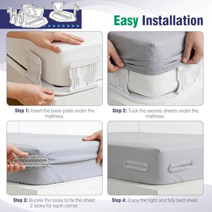 Bed Sheet Holder for Corners, 4PCS Bed Sheets Secure Corners Gripper, White | Secure Bed Sheet Lock, Fit All Sheet Sizes, Durable ABS, Mattress Sheet Fasteners, Non-Slip Design, Easy Installation