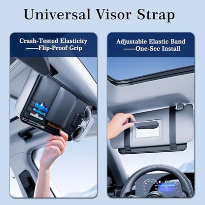 Car Visor Organizer, Premium Leather Sunglasses & Card Holder for Cars, Registration/Insurance Slot, Credit Card Pockets, Automotive Interior Organizer for Car Sun Visor (Black Leather)