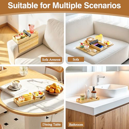 Luxspire Couch Armrest Table, 2-in-1 Magnetic, Detachable, Burlywood | Sofa Arm Tray with Cup Holder and Phone Holder, Foldable Bamboo Couch Cup Holder for Remote Controls, Phones, Snacks, Cups
