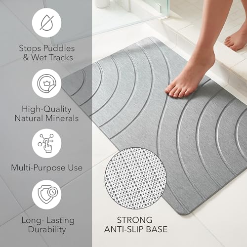 32x20 Large Stone Bath Mat for Floor, Diatomaceous Earth Shower Mat,Non-Slip Quick Drying, Super Absorbent Diatomite Stone Bath Mat – Elegant Modern Design, Grey (CloudGrey)