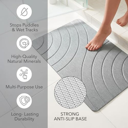 32x20 Large Stone Bath Mat for Floor, Diatomaceous Earth Shower Mat,Non-Slip Quick Drying, Super Absorbent Diatomite Stone Bath Mat – Elegant Modern Design, Grey (CloudGrey)