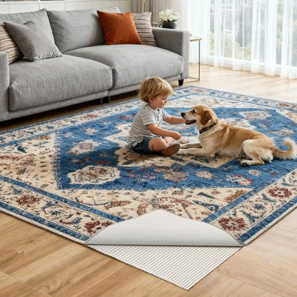 Songrey Non-Slip Rug Pad 5x7 FT, White | Extra Thick Carpet Pads for Hard Surfaces, Prevent Sliding and Secures Rugs, Provide Floor Protection with Comfort Cushioning