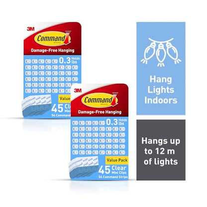 Command Indoor Mini Light Clips, Damage Free Hanging Christmas Lights, Mini Wall Clips for Hanging Indoor Christmas Decorations, Lights and Cables, 90 Count