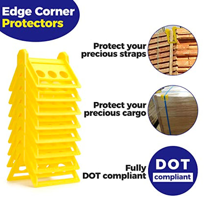 24 Pack Edge Corner Protector With Carrying Case for Flatbed Cargo Load Truck Shipping - 4'' x 6'' Winch Ratchet Straps Plastic Protectors Yellow