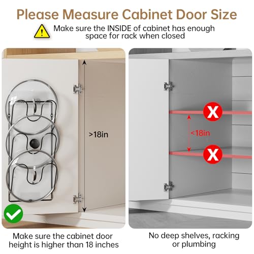 Pot Lid Organizer Rack for Cabinet Door, 2 Pack Pot Lid Holder Black | 6-Tier Lid Racks for Cabinet Door/Wall, No Drilling Adhesive Mount, Rustproof, Fits Pot Pan Lid, Cutting Board & Cookie Sheet