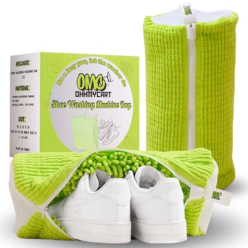 Shoe washing machine bag- Laundry Shoe Bag for washer and dryer, Protective Chenille Mesh Shoe Washing Bag with Invisible Zipper, Durable & Reusable for Sneaker Tennis Shoes (2-pack Green)