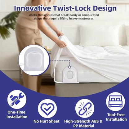 4Pack Bed Sheet Holders for Corners,Fitted Sheet Holders for Secure Grip | Kalolary Lock Bed Sheet Grippers Keep Sheets Firm & Tight, Heavy-Duty Grip Sheet Clips Fit All Sheet Sizes, Easy Installation