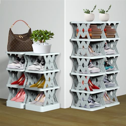 Shoe Rack, 6 Tier Shoe Organizer Without Assembly, Foldable Small Shoe Rack Space Saving, Collapsible Shoe Organizer for Entryway, Front Door Entrance, Kids, Bedroom, White