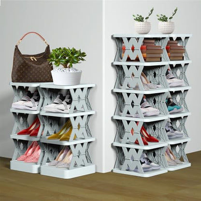 Shoe Rack, 6 Tier Shoe Organizer Without Assembly, Foldable Small Shoe Rack Space Saving, Collapsible Shoe Organizer for Entryway, Front Door Entrance, Kids, Bedroom, White