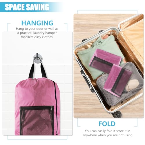 Olosar Laundry Bag Backpack, Extra Large Travel Laundry Bag with Mesh Pocket & Adjustable Shoulder Straps,Dirty Clothes Travel Bag for College Students Dorm,Apartment(Pink)