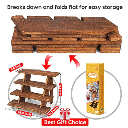Wooden Display Stand Wood Cupcake Stands Tool Free, Rustic Risers for Display Ideal Craft Funko Pop Shelves Table Display Stand for Vendors Wood Riser