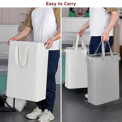 Slim Laundry Basket, Narrow Laundry Hamper with Ha... (Beige | Fabric)