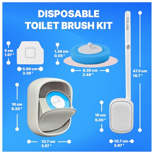 CiLoN 30 Pack Auto-Open Lid Disposable Toilet Bowl Brush & Holder System | Wall-Mounted Disposable Toilet Cleaning Set For Touch-Free Space-Saving Hygienic Modern Bathrooms (Starter Kit + 30 Sponge)