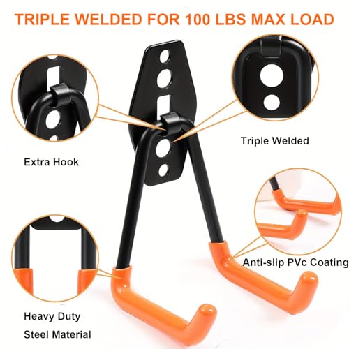 Steel Garage Storage Hooks, 16 Pack Anti-Slip Coating, Heavy Duty Wall Mount Hooks for Hanging Bike, Ladder, Garden Tools