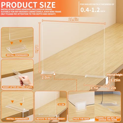 6 Pack Acrylic Shelf Dividers for Closet Organization,Towel,Sweater,Purse Organizer - Adjustable Height - Vertical Shelf Separators for T Shirt,Clear Closet Shelf Divider for Wood Shelves