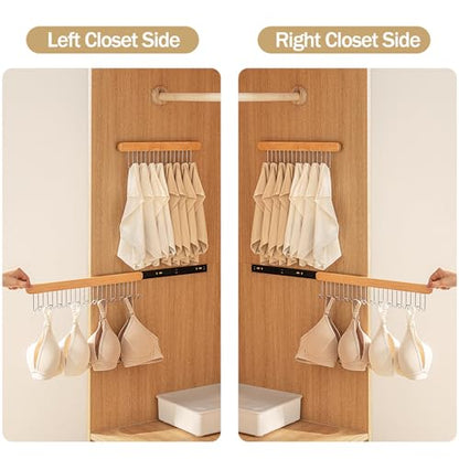 Pull Out Bra Hanger for Closet, Sliding Hooks Rack for Belt Ties Tank Top Scarf Jewelry, Space Saving Organizr for Wardrobe Cabinet, Right Side 12 Hooks Rail, 2 Pcs