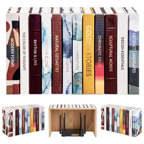Gerrii 15.9"x10.2"x5.6" Solid Wood Hidden Book Box, Decorative Electronics Hider for Router, Cable, Modem, Cords, Plugs, Outlets – Real Hardcover Faux Books Storage Box for Bookshelf Home Decor