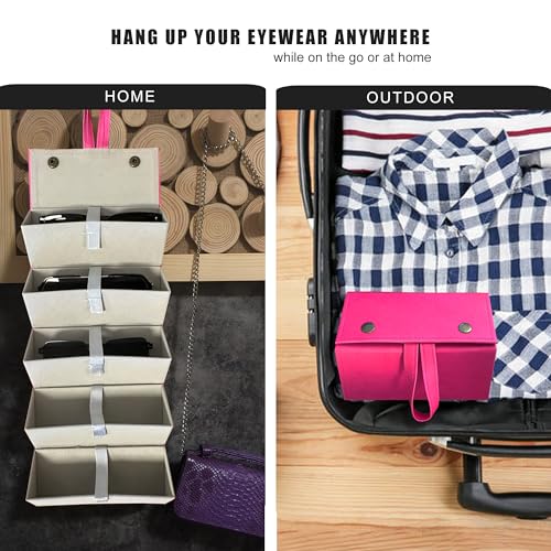 Longjet Sunglasses Organizer Travel Glasses Case Eyeglasses Storage Box | Foldable 5 Slots Hanging Eyewear Holder for Multiple Pairs Eye Glasses