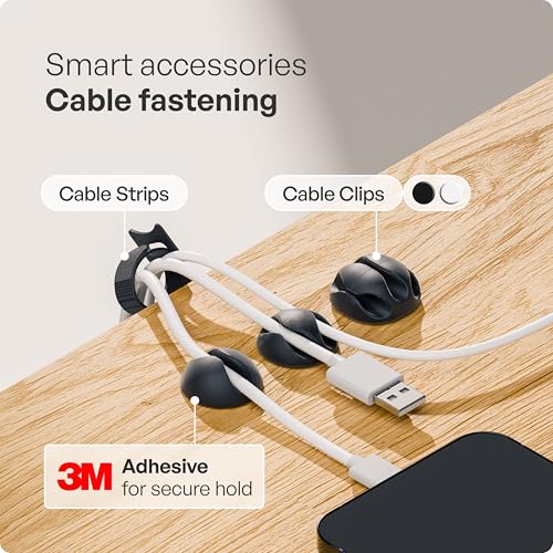 PAMO Cable Management Under Desk, Set of 2 - White | Includes 10 x cable holders, cable clips & screws, easy installation - made of high quality powder coated steel.
