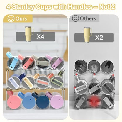 Stackable Water Bottle Organizer for Stanley 40oz Tumblers – Acrylic Water Bottle Holder for Cabinet, Pantry, Large Tumbler Organizer Storage Rack, Stanley Cup Storage, 2 Tier, Holds 8 Bottles