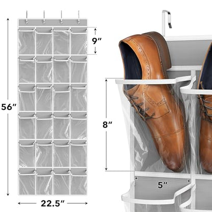 Simple Houseware 24 Pockets Large Clear Over the Door Shoe Organizer, Gray | 56" x 22.5", 4 Durable Metal Hooks, 5" x 9" Pocket Size, Multipurpose