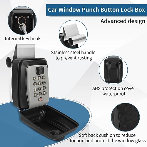 Upgrade SL-591 Car Window Lock Box, car Key Lock Box, Car Lock Box | Car Window Punch Button Lock Box, Vehicle Window Lock Box, Lock Boxes for car fit for Ride Share, Turo, GetAround