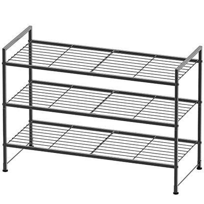 Simple Houseware 3-Tier Stackable Wired Grid Shoe Rack, Black | 9 Pairs of Shoes Storage Organizer for Closet, Entryway, Garage & Corridor