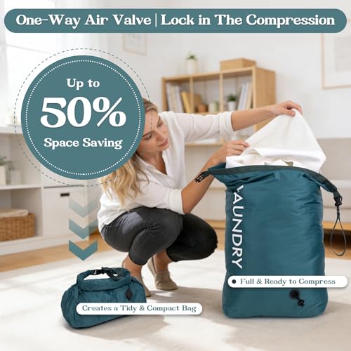 Travel Laundry Bag, Vacuum Compression Dirty Clothes Travel Bag | Waterproof Wet/Dry Space-Saving Laundry Storage Organizer, Smell Proof Storage Bag for Clothing, Swimming, Yoga, Gym, Camping