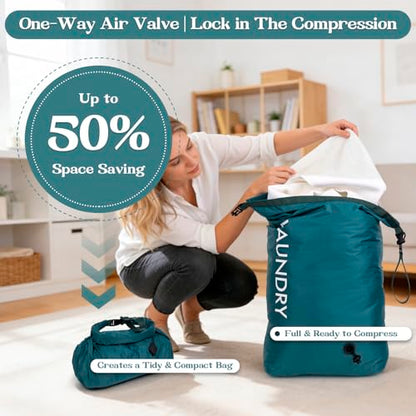 Travel Laundry Bag, Vacuum Compression Dirty Clothes Travel Bag | Waterproof Wet/Dry Space-Saving Laundry Storage Organizer, Smell Proof Storage Bag for Clothing, Swimming, Yoga, Gym, Camping