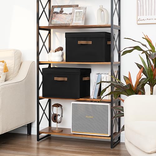 StorageWorks Fabric Storage Bins with Lids, Large Closet Storage Bins | Flip-Top Lid, 3 Handles, Collapsible, Stackable, for Clothes Blankets, Multi-Purpose, Jumbo, Black, 2-Pack